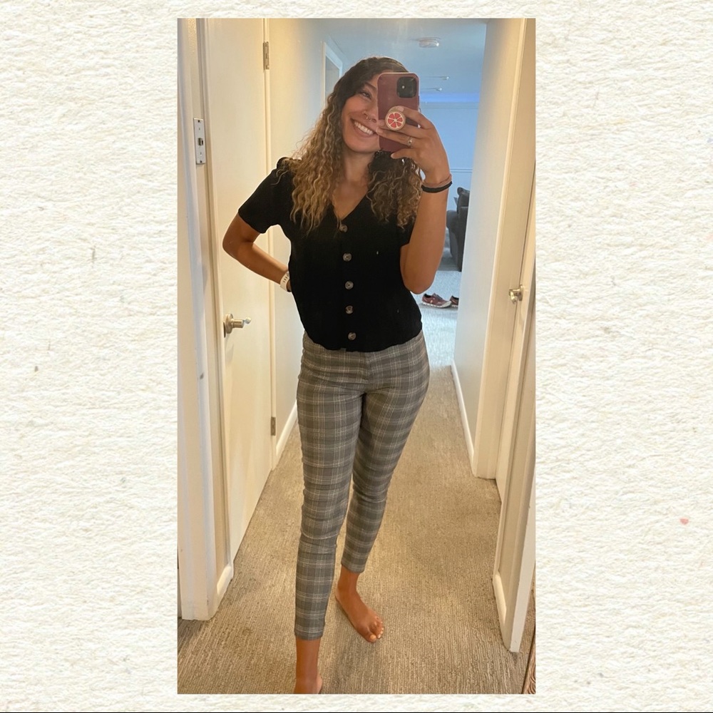 High-Waisted Grey Plaid Ankle Pants